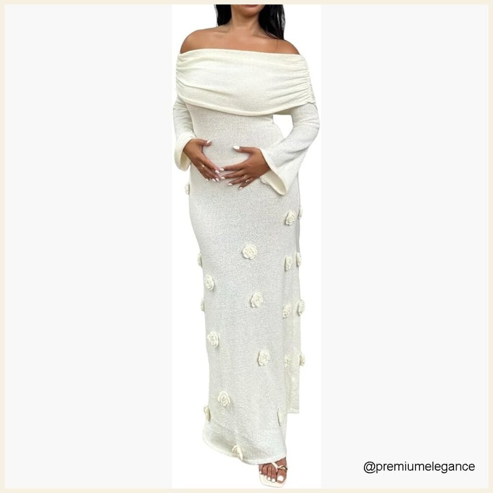 Long Sleeve Off Shoulder Maxi Dress Bodycon Stretchy Knit Mesh Formal